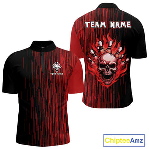 Black and Red pattern Flame Skull Bowling shirts for Men custom bowling jersey for team mens bowler NQS10254