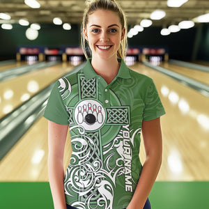 Green Irish Tribal Cross St Patrick's Day Women bowling shirts Custom Lucky Bowling Team Jerseys NQS9382