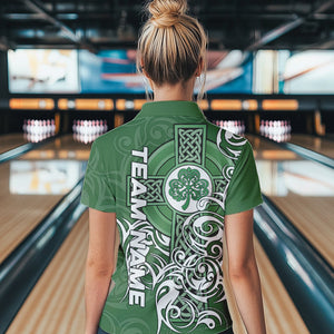 Green Irish Tribal Cross St Patrick's Day Women bowling shirts Custom Lucky Bowling Team Jerseys NQS9382