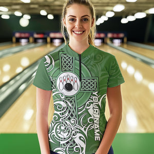 Green Irish Tribal Cross St Patrick's Day Women bowling shirts Custom Lucky Bowling Team Jerseys NQS9382