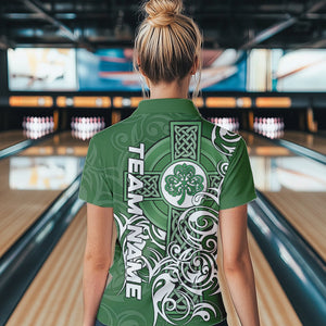 Green Irish Tribal Cross St Patrick's Day Women bowling shirts Custom Lucky Bowling Team Jerseys NQS9382