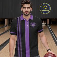 Load image into Gallery viewer, Custom Black and Purple American Flag Retro Bowling Team Shirts For Men, Patriotic Bowling Outfits NQS11650