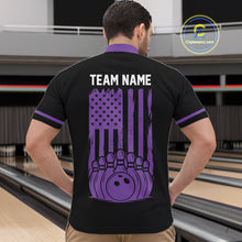 Load image into Gallery viewer, Custom Black and Purple American Flag Retro Bowling Team Shirts For Men, Patriotic Bowling Outfits NQS11650