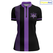 Load image into Gallery viewer, Custom Black and Purple American Flag Retro Bowling Team Shirts For Women, Patriotic Bowling Outfits NQS11650