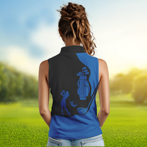 Black and Blue Women Sleeveless polo shirt customized name golf clothing, personalized golf gifts NQS9691