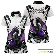 Load image into Gallery viewer, Black and White Bowling Polo, Quarter Zip Shirts For Women Custom Purple Dragon Bowling Team Jerseys NQS11740