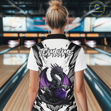 Load image into Gallery viewer, Black and White Bowling Polo, Quarter Zip Shirts For Women Custom Purple Dragon Bowling Team Jerseys NQS11740