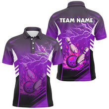 Load image into Gallery viewer, Flame bowling ball and pins lightning custom Men Bowling Polo Shirts, team bowling jerseys | Purple NQS7479