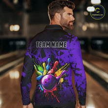 Load image into Gallery viewer, Colorful bowling jerseys Polo, 1/4 Zip Shirt for Men Custom Bowling Team shirts for bowler | Purple NQS8258