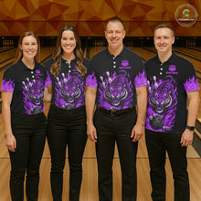 Load image into Gallery viewer, Black and Purple Flame Tiger Bowling Polo, 1/4 Zip Shirts for Women Custom Team Tiger Bowling Jersey NQS11258