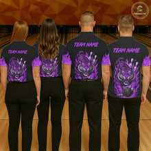 Load image into Gallery viewer, Black and Purple Flame Tiger Bowling Polo, 1/4 Zip Shirts for Women Custom Team Tiger Bowling Jersey NQS11258