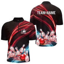 Load image into Gallery viewer, Custom Black and Red Mens bowling Polo, Quarter Zip Shirts, team bowling outfits for Men NQS9701