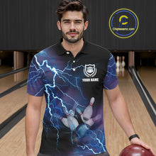 Load image into Gallery viewer, Custom bowling shirt for bowling – blue team jersey back view