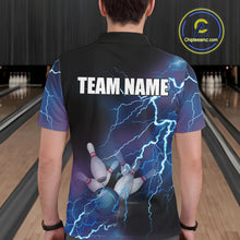 Load image into Gallery viewer, Personalized blue bowling shirt for bowling – bowling team jersey detail