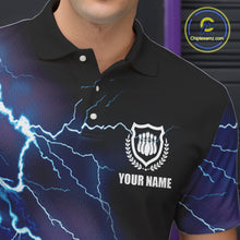 Load image into Gallery viewer, Custom blue bowling team jersey for bowling – personalized name close-up