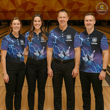 Load image into Gallery viewer, Custom blue bowling team jersey for women – personalized name close-up
