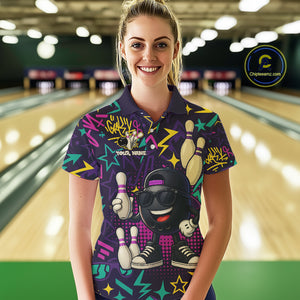 Funny Bowling shirts for Women custom purple graffiti pattern bowling team jerseys, gift for bowlers NQS10271