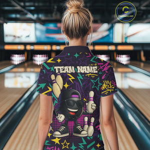 Funny Bowling shirts for Women custom purple graffiti pattern bowling team jerseys, gift for bowlers NQS10271