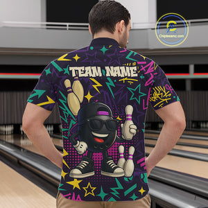 Funny Bowling shirts for Men custom purple graffiti pattern bowling team jerseys, gift for bowlers NQS10271