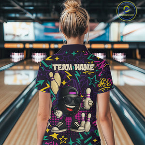 Funny Bowling shirts for Women custom purple graffiti pattern bowling team jerseys, gift for bowlers NQS10271