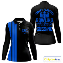 Load image into Gallery viewer, Black &amp; Blue retro Bowling shirts for Women custom Today's forecast bowling with a chance of cussing NQS10453