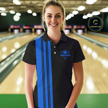 Load image into Gallery viewer, Black &amp; Blue retro Bowling shirts for Women custom Today's forecast bowling with a chance of cussing NQS10453