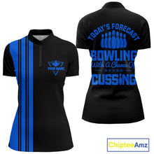 Load image into Gallery viewer, Black &amp; Blue retro Bowling shirts for Women custom Today's forecast bowling with a chance of cussing NQS10453