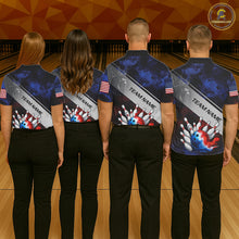 Load image into Gallery viewer, Red, White &amp; Blue Smoke American Flag Bowling shirts For Women Custom patriotic Team bowling jersey NQS11269