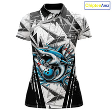 Load image into Gallery viewer, Black and White Camo Shark Bowling Team Shirt For Women Custom Shark Bowling Polo, Quarter Zip Shirt NQS11471