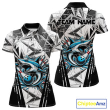 Load image into Gallery viewer, Black and White Camo Shark Bowling Team Shirt For Women Custom Shark Bowling Polo, Quarter Zip Shirt NQS11471