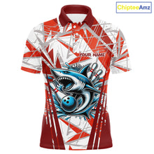Load image into Gallery viewer, Red and White Camo Shark Bowling Team Shirts For Men Custom Shark Bowling Polo, Quarter Zip Shirt NQS11472