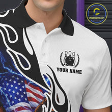 Load image into Gallery viewer, Blue Lightning Thunder American Flag Eagle Bowling shirt for Men Custom Patriotic Team bowling Jersey NQS11658