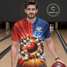 Load image into Gallery viewer, Funny Bowling Boom Polo, 1/4 Zip Shirt For Men Custom Red, White and Blue Team Bowler Jerseys NQS11660