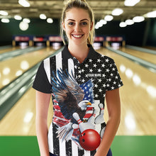 Load image into Gallery viewer, Black &amp; White American Flag Eagle Women Bowling Shirt Custom patriotic outfit ladies Bowling Jersey NQS9709
