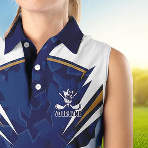 White and Blue Camo Custom womens golf shirts sleeveless, ladies golf outfit team golf shirts NQS9710