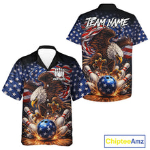 Load image into Gallery viewer, American Flag Flame Eagle Bowling Hawaiian Shirt Custom Patriotic Bowling Team Jersey NQS11748