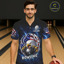 Load image into Gallery viewer, Blue Lightning Thunder US Flag Eagle Bowling Hawaiian Shirt Custom Patriotic Bowling Team Jerseys NQS11749