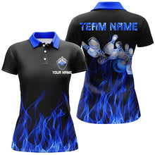 Load image into Gallery viewer, Custom Blue bowling shirt for women – personalized team jersey front view