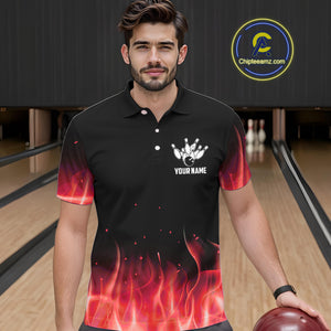 Personalized Mens Bowling Shirt Red flame Bowling Ball and Pins Team bowling jerseys for men Bowler NQS10473