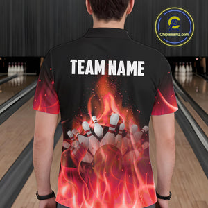 Personalized Mens Bowling Shirt Red flame Bowling Ball and Pins Team bowling jerseys for men Bowler NQS10473