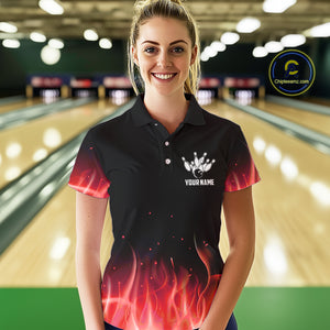 Personalized Women Bowling Shirt Red flame Bowling Ball Pins Team bowling jerseys for ladies Bowler NQS10473