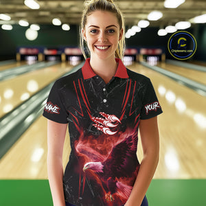 Black and Red Flame Eagle Bowling Shirt For Women Custom Team Name Bowling Jerseys For Bowlers NQS10674