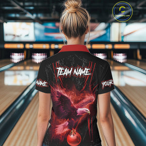 Black and Red Flame Eagle Bowling Shirt For Women Custom Team Name Bowling Jerseys For Bowlers NQS10674