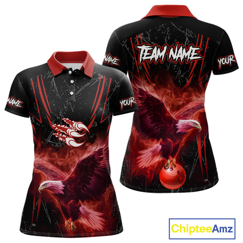 Black and Red Flame Eagle Bowling Shirt For Women Custom Team Name Bowling Jerseys For Bowlers NQS10674
