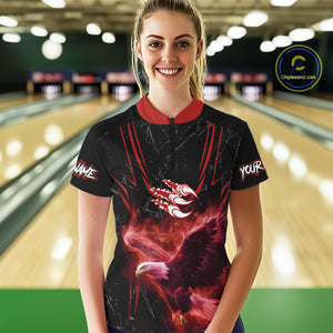 Black and Red Flame Eagle Bowling Shirt For Women Custom Team Name Bowling Jerseys For Bowlers NQS10674