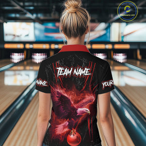 Black and Red Flame Eagle Bowling Shirt For Women Custom Team Name Bowling Jerseys For Bowlers NQS10674