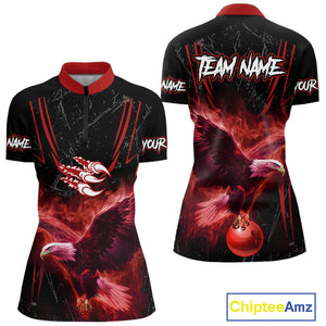 Black and Red Flame Eagle Bowling Shirt For Women Custom Team Name Bowling Jerseys For Bowlers NQS10674