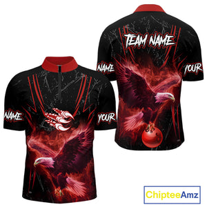Black and Red Flame Eagle Bowling Shirt For Men Custom Team Name Bowling Jerseys For Bowlers NQS10674
