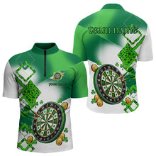 Load image into Gallery viewer, Green shamrock Mens Darts Polo, Quarter Zip shirts Custom St Patrick Day team league darts jersey NQS9557