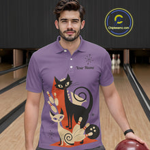 Load image into Gallery viewer, Custom retro bowling shirts Cat Bowling jersey for men Team Bowling Polo, 1/4 Zip Shirts | Purple NQS11668